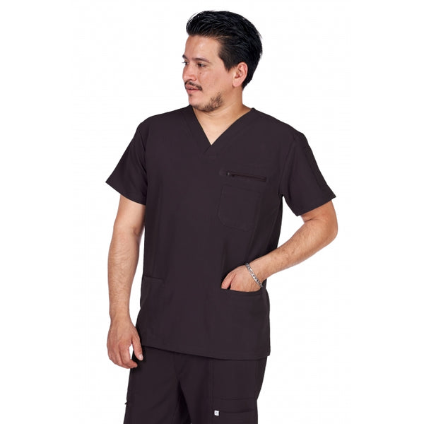 11006 - MEN'S V-NECK SECURITY ZIP POCKET STRETCH SCRUB TOP