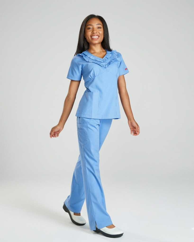 1222 - V-NECK RUFFLE TOP SCRUB SET – Reina Scrubs