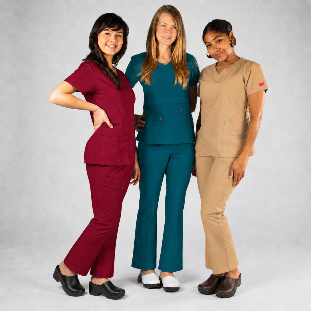 1378 - V-NECK TOP WITH DOUBLE POCKET CONTRAST COLOR STITCH SCRUB SET ...