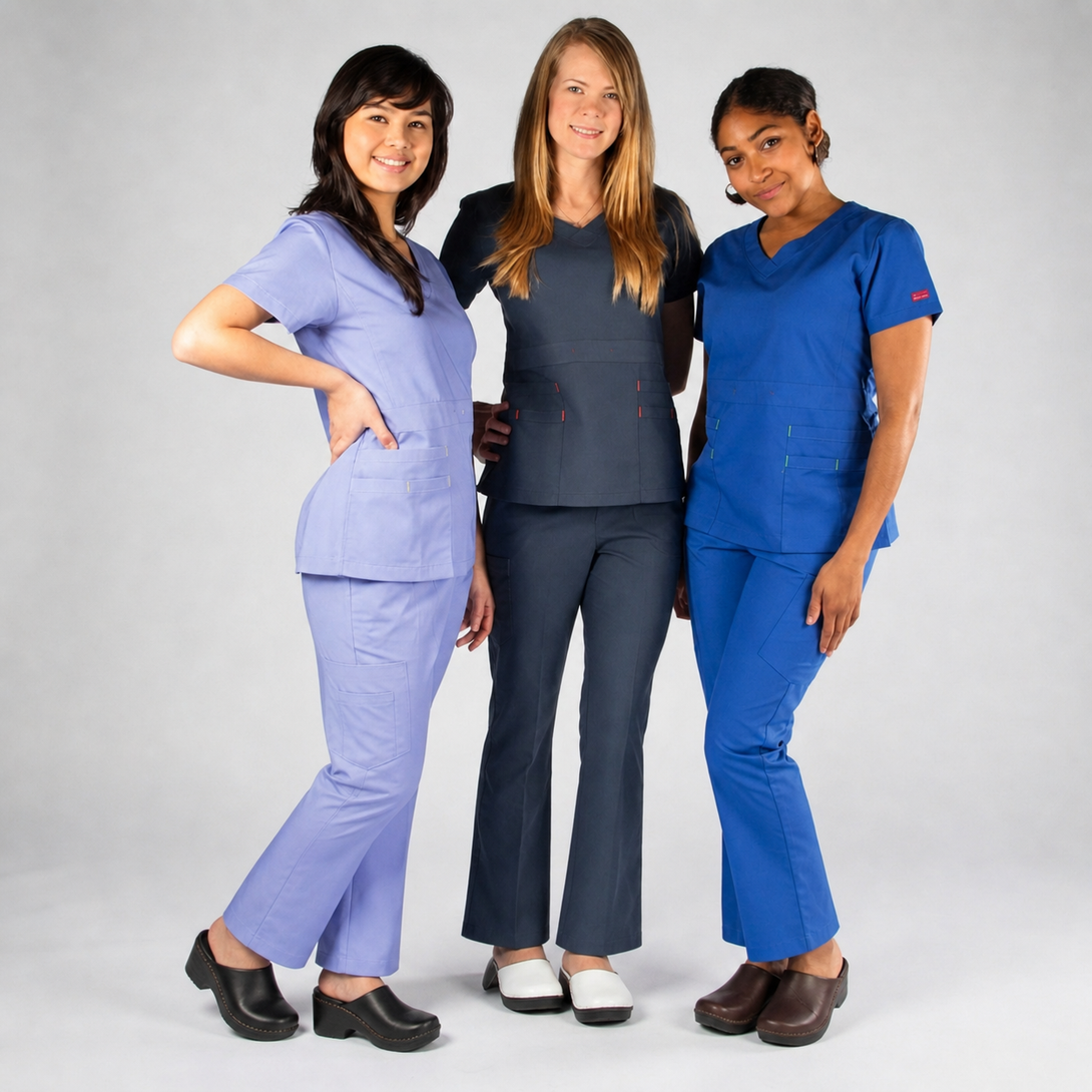 1378 - V-NECK TOP WITH DOUBLE POCKET CONTRAST COLOR STITCH SCRUB SET ...