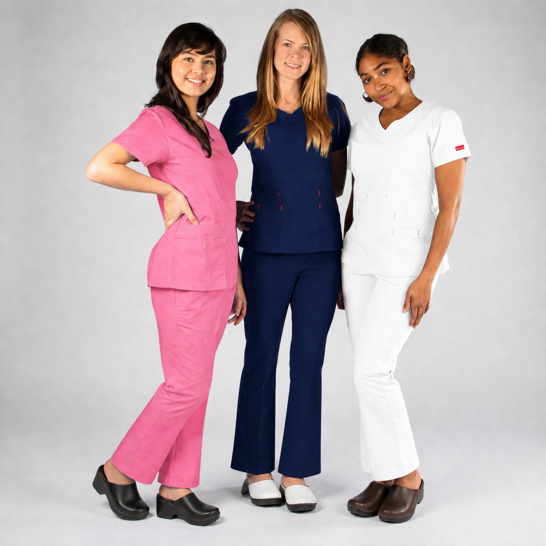 1378 - V-NECK TOP WITH DOUBLE POCKET CONTRAST COLOR STITCH SCRUB SET ...