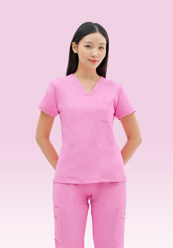 16091 - V-NECK WITH 1 CHEST POCKETS LUXE STRETCH TOP