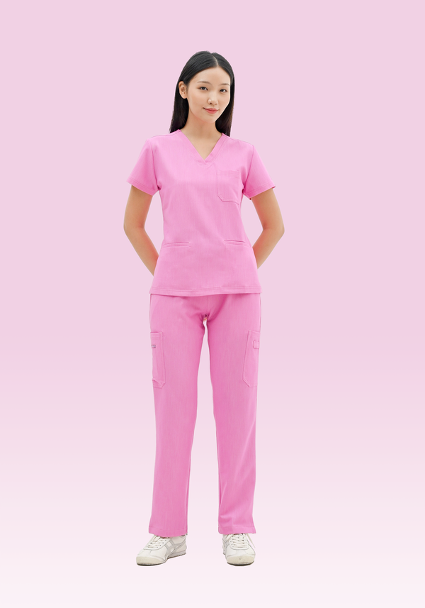 16093 - V-NECK W/ 3 WELT POCKETS LUXE STRETCH TOP