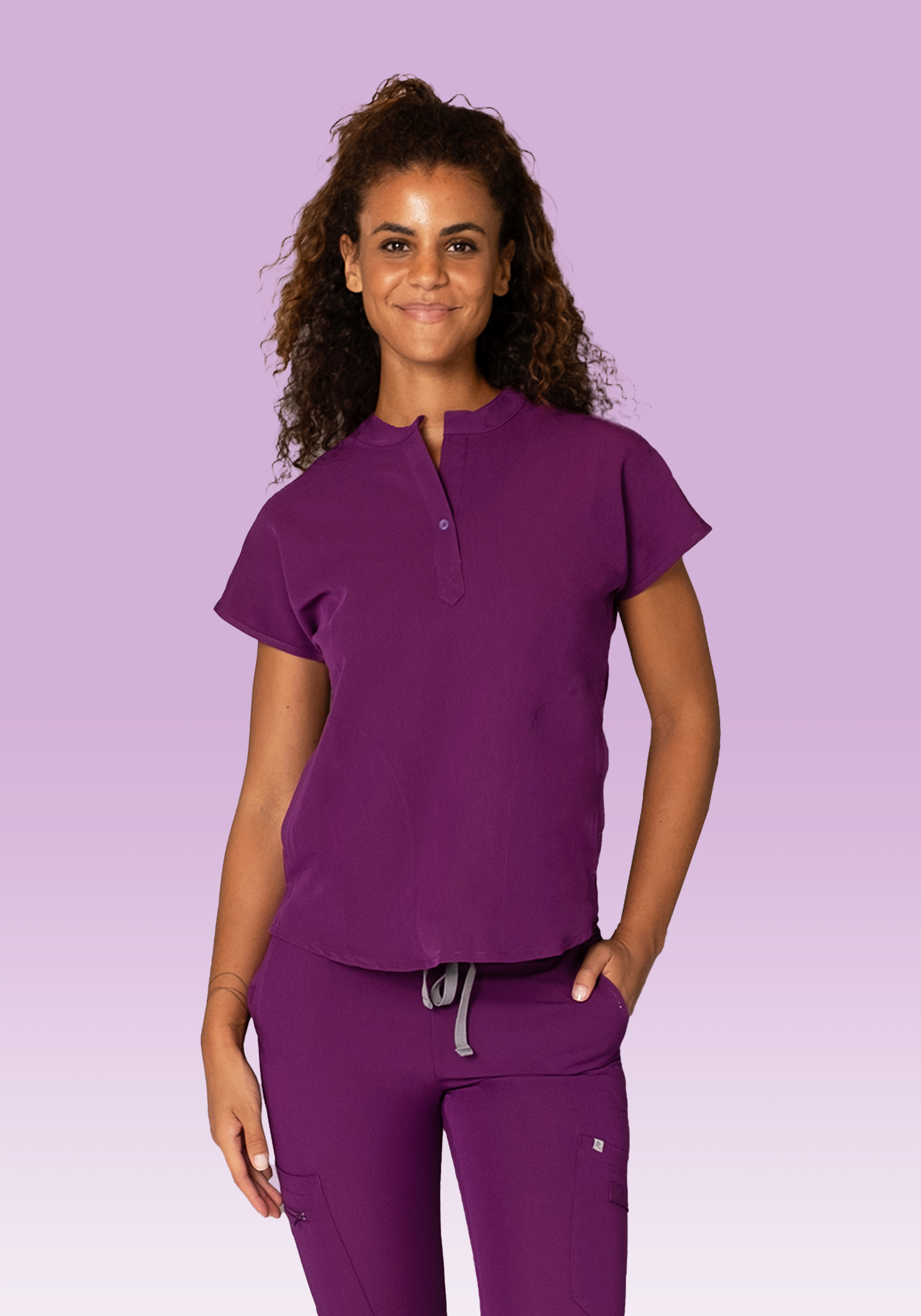 18010 - MANDARIN COLLAR TUNIC STRETCH TOP WITH BUTTON II – Reina