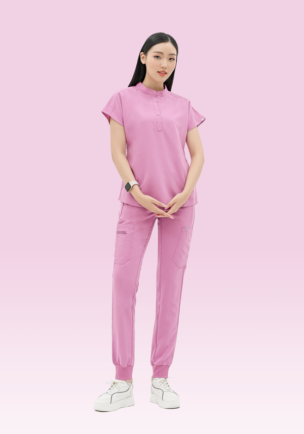 18010 - MANDARIN COLLAR TUNIC STRETCH TOP WITH BUTTON