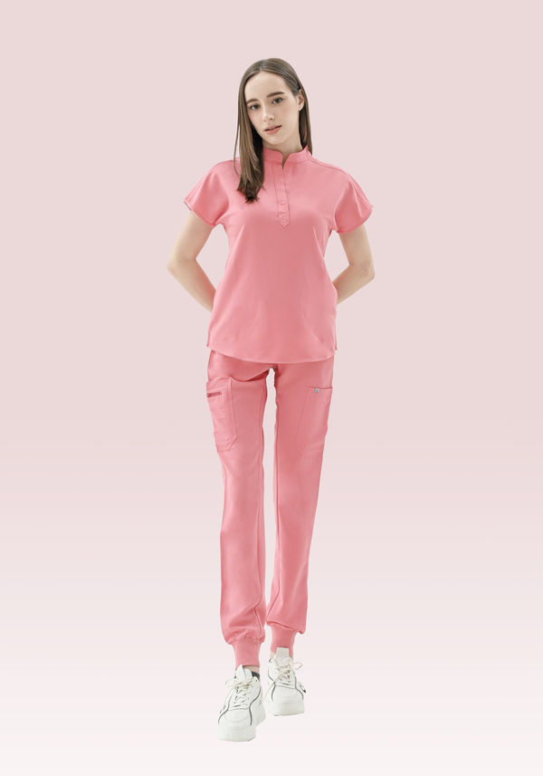18010 - MANDARIN COLLAR TUNIC STRETCH TOP WITH BUTTON II