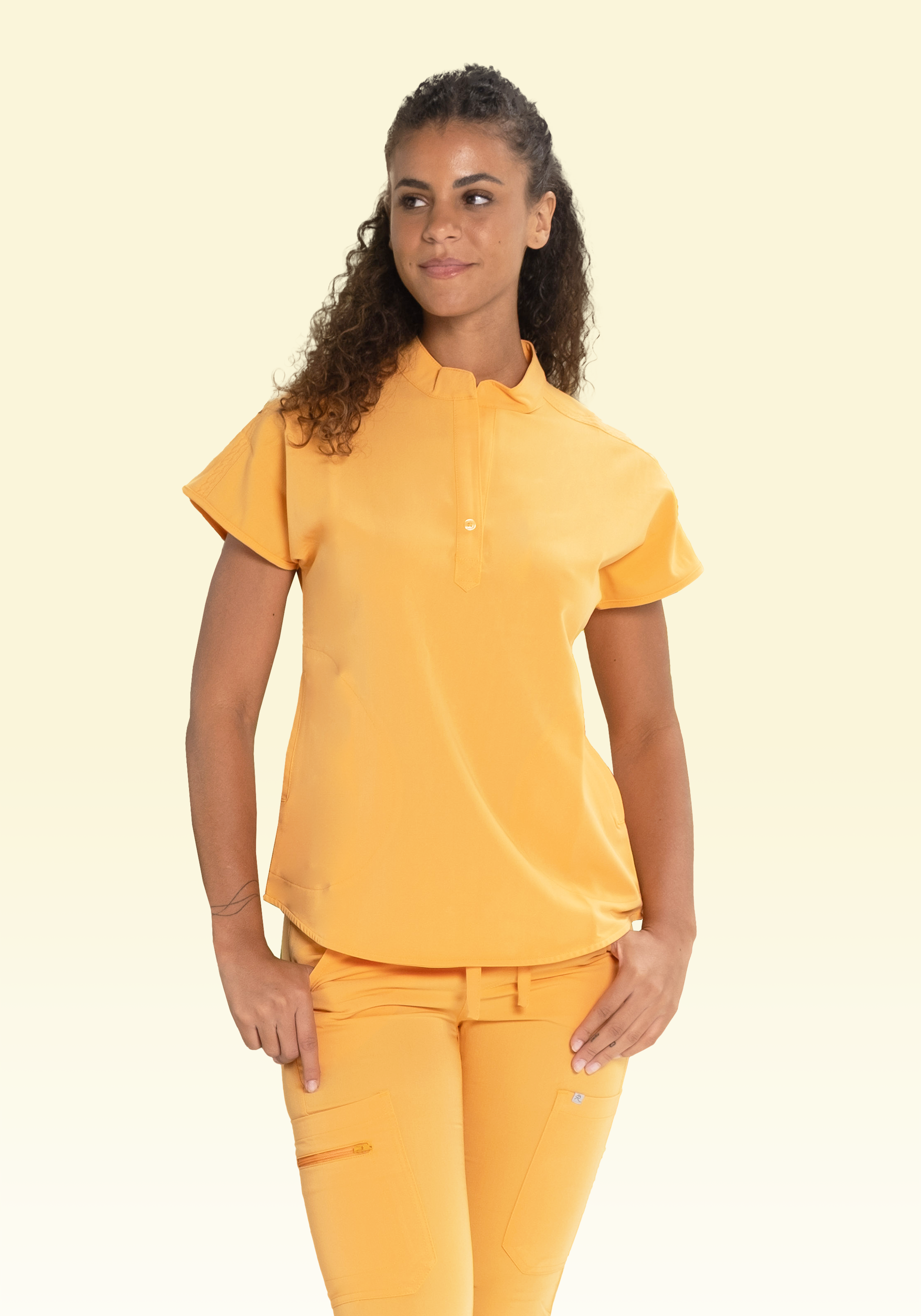 18010 - MANDARIN COLLAR TUNIC STRETCH TOP WITH BUTTON I – Reina Scrubs