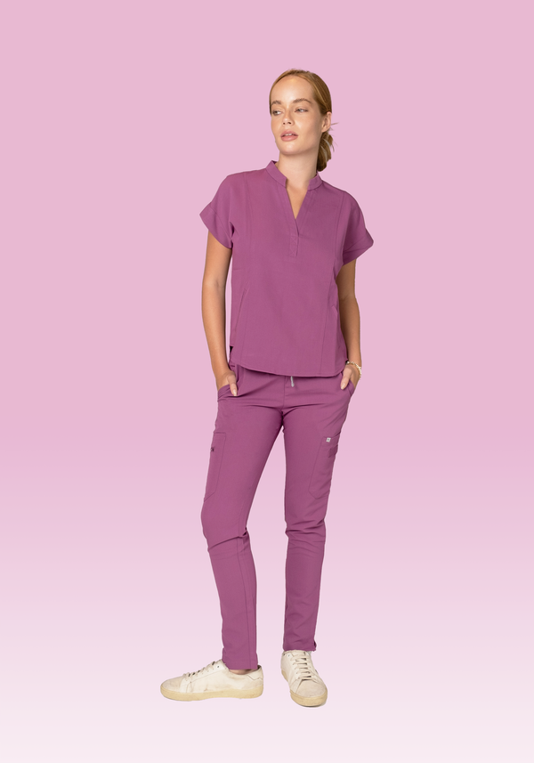 18024 - MANDARIN COLLAR STRETCH SCRUB TOP