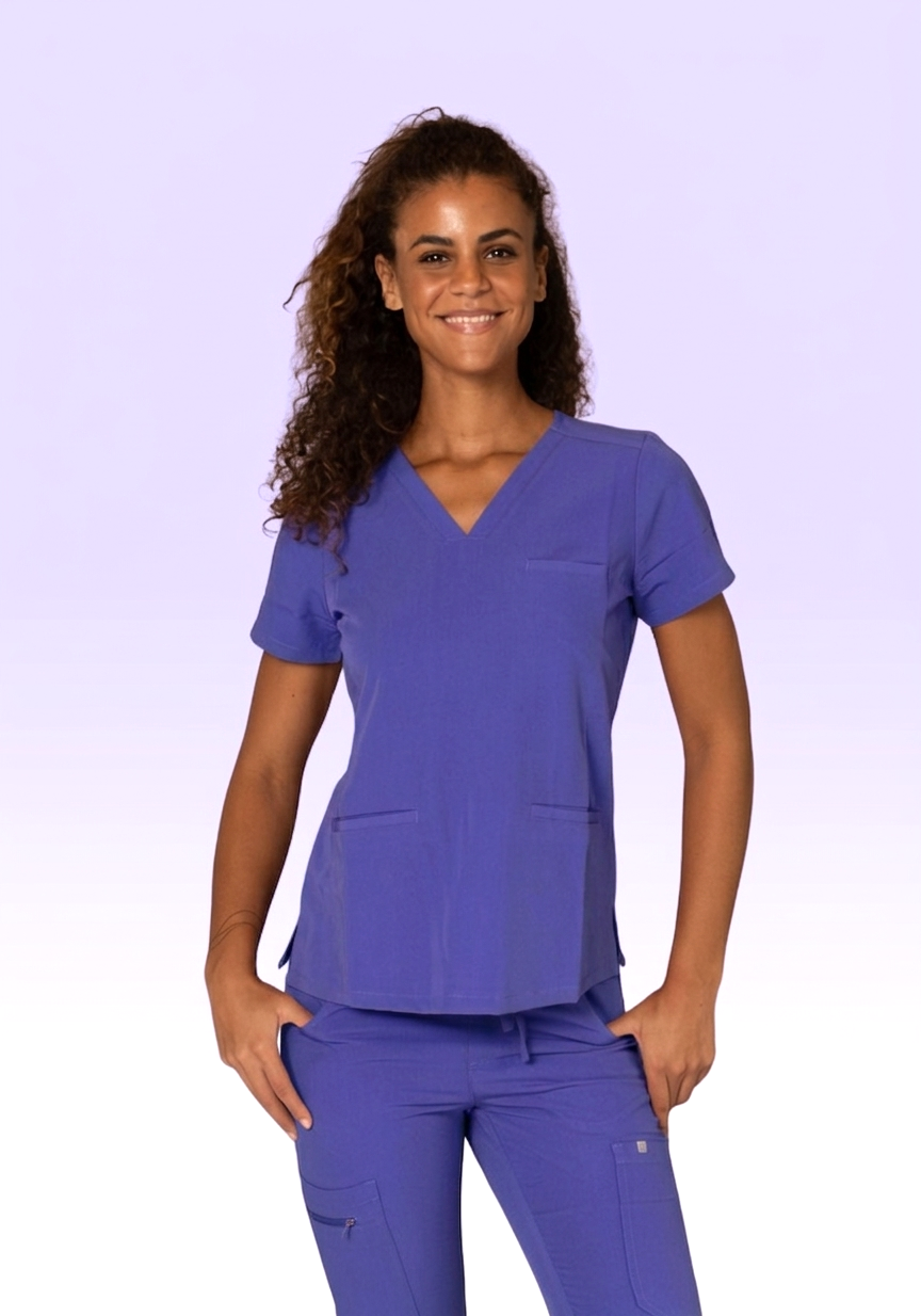 1608/1808 - V-NECK WITH 3 WELT POCKETS LUXE STRETCH TOP I – Reina