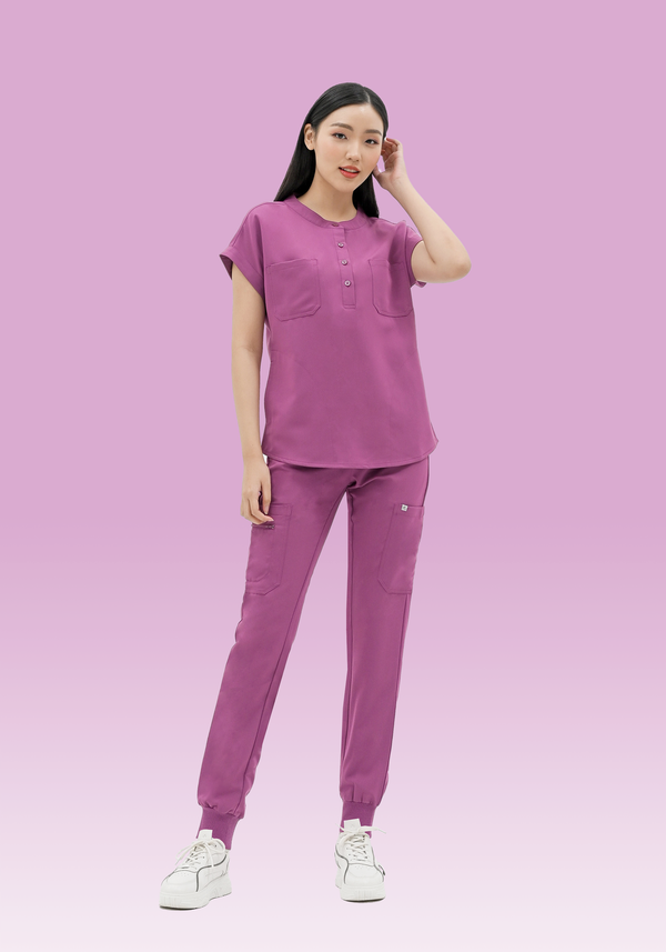 19084 - ROUND NECK TUNIC STRETCH TOP WITH 4 POCKETS
