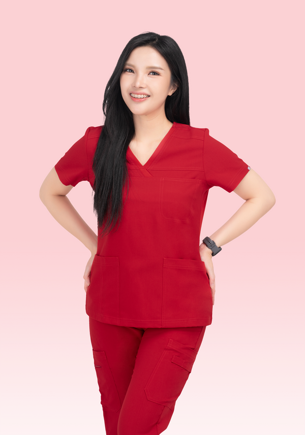 19870 - V NECK TOP W/ RIB SIDE PANEL